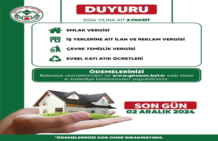 Giresun Belediyesi’nden gecikmeli faiz uyarısı